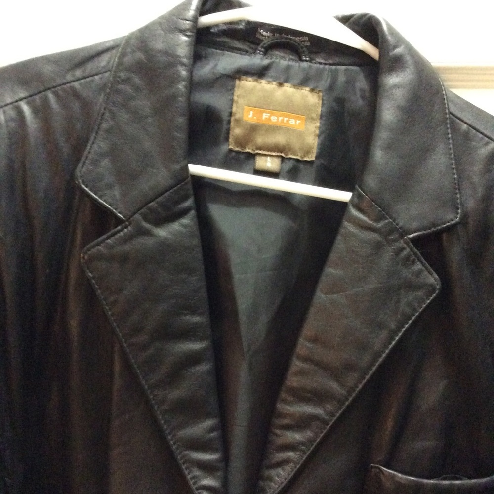 J. FERRAR Classic Leather Car Coat Sz L Black